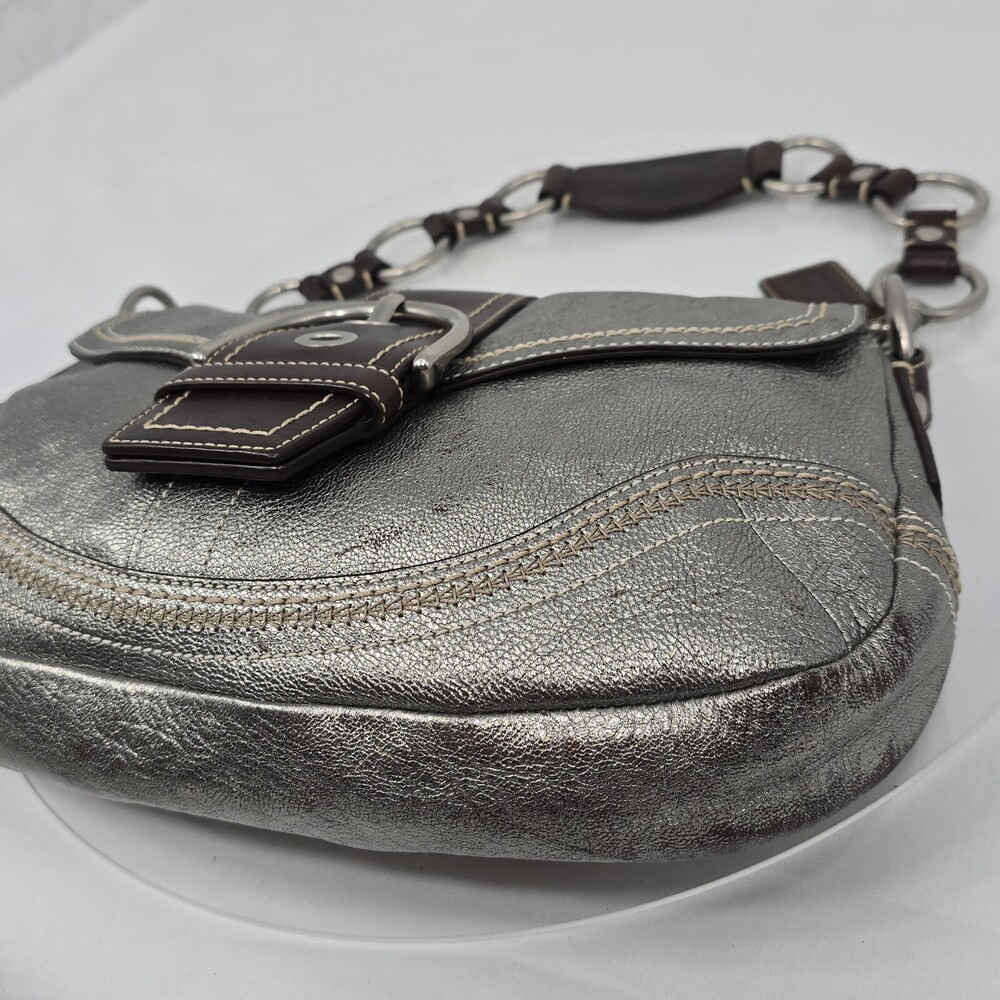 Rare Vtg Y2K Coach F10595 Soho Buckle Flap Gunmetal Leather Shoulder Bag/Hobo - Picture 13 of 16